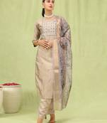 beige fancy silk blend kurta set