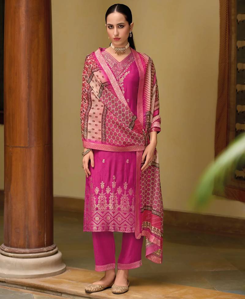 rani-pink fancy viscose kurta set