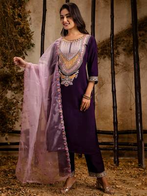 purple fancy viscose rayon kurta set 3