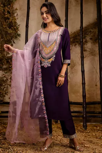 purple fancy viscose rayon kurta set