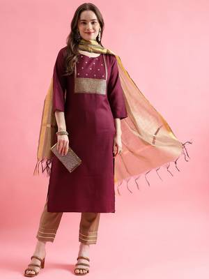 maroon fancy cotton kurta set 2