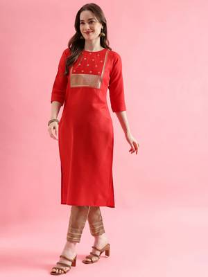 red fancy cotton kurta set 3