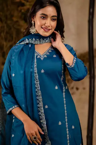 teal fancy silk blend kurta set