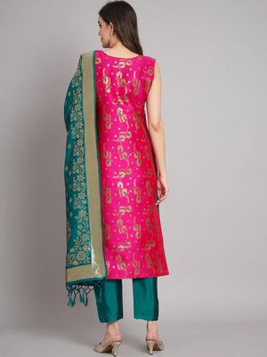 rani-pink fancy cotton silk kurta set 3