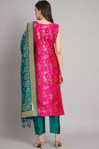 rani-pink fancy cotton silk kurta set