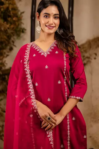 maroon fancy silk blend kurta set
