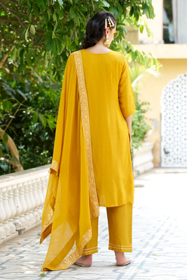 yellow fancy viscose rayon kurta set 3