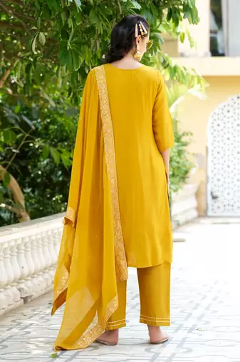 yellow fancy viscose rayon kurta set