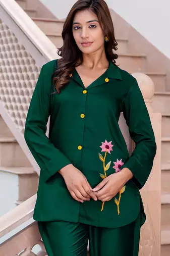 green fancy silk blend kurta set