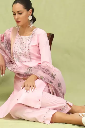 pink fancy silk blend kurta set