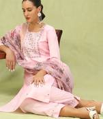 pink fancy silk blend kurta set