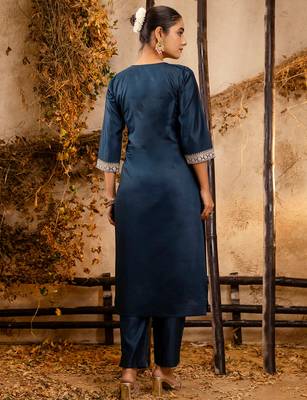 teal fancy viscose rayon kurta set 4