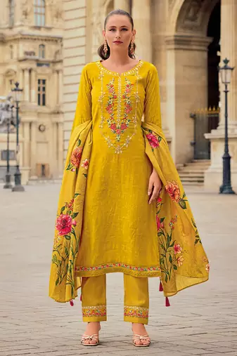 yellow fancy viscose kurta set