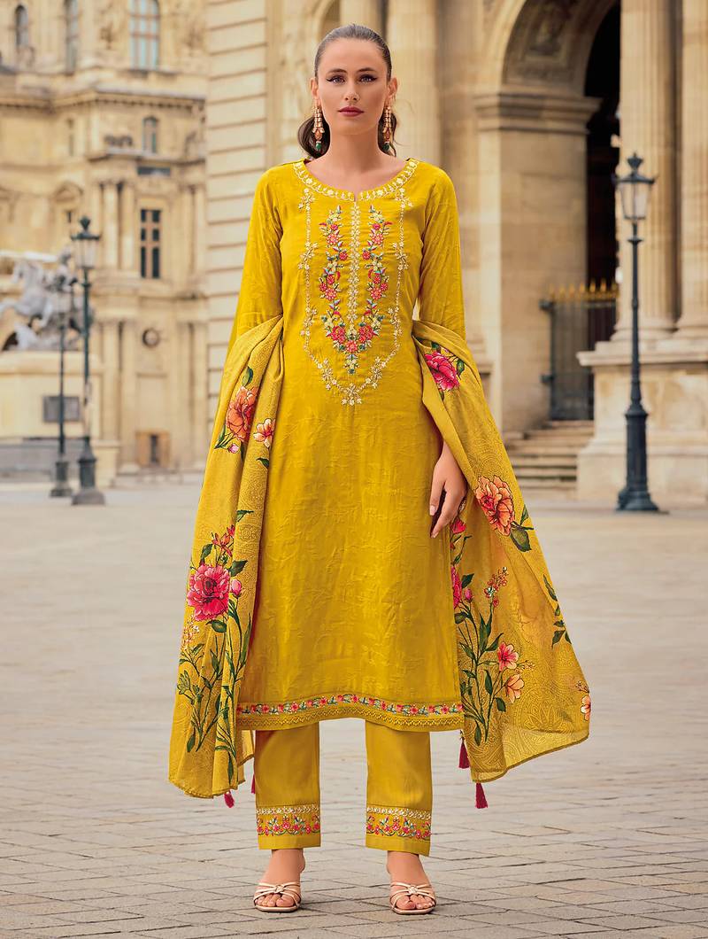 yellow fancy viscose kurta set