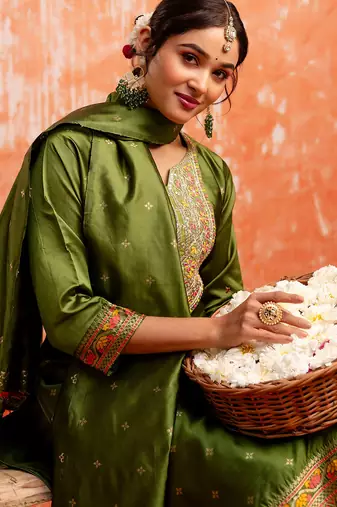 mehendi fancy cotton silk kurta set