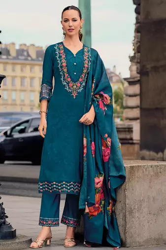 teal fancy viscose kurta set