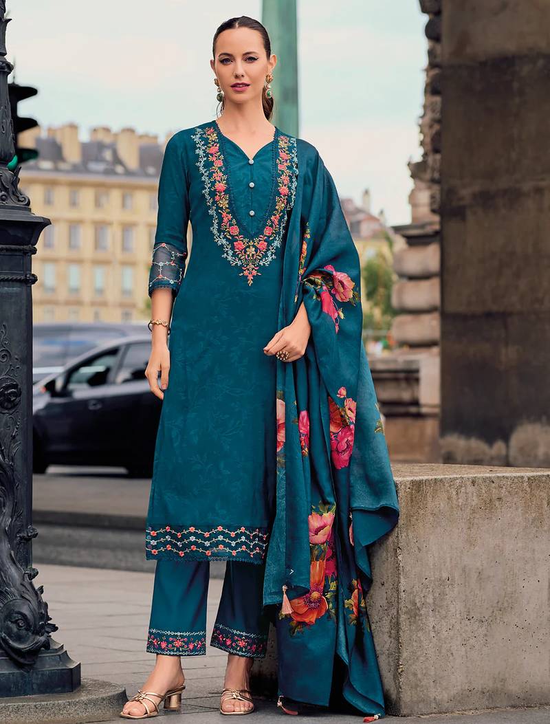 teal fancy viscose kurta set