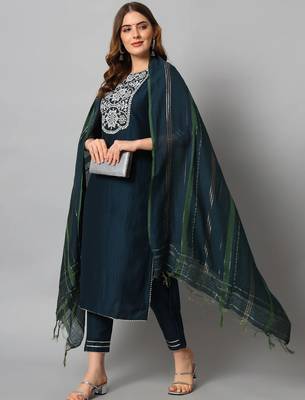 navy-blue fancy cotton silk kurta set 2