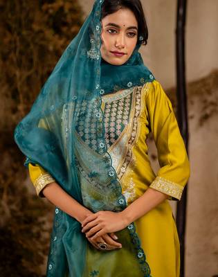 light-yellow fancy viscose rayon kurta set 3