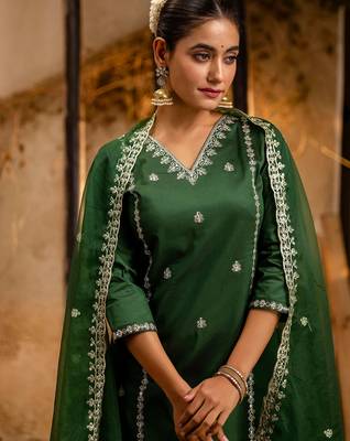 green fancy silk blend kurta set 3