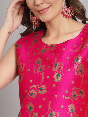 rani-pink fancy cotton silk kurta set 4