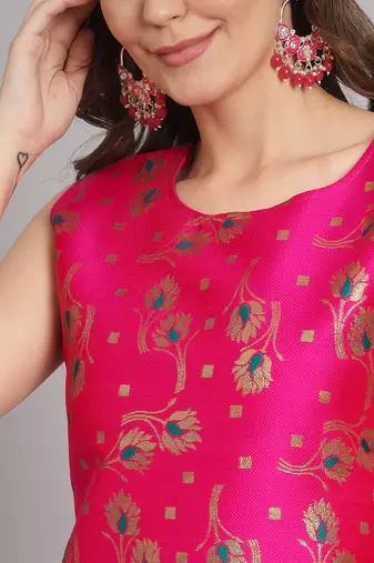 rani-pink fancy cotton silk kurta set