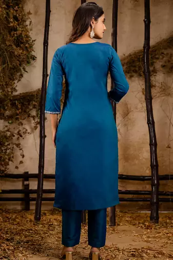 teal fancy silk blend kurta set