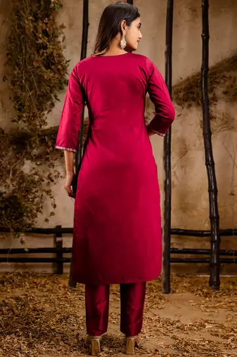 maroon fancy silk blend kurta set