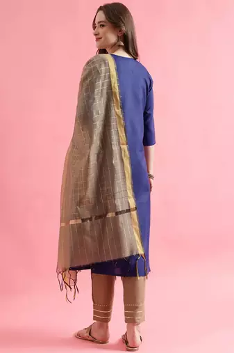 blue fancy cotton kurta set