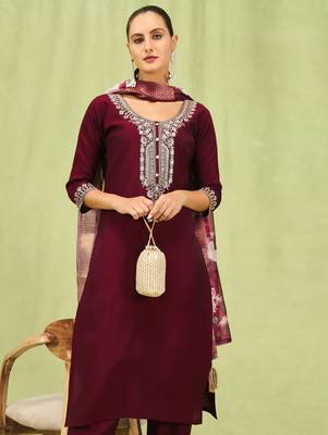 maroon fancy viscose kurta set 3