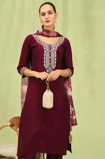 maroon fancy viscose kurta set