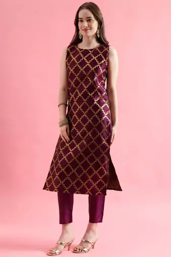 maroon fancy silk blend kurta set