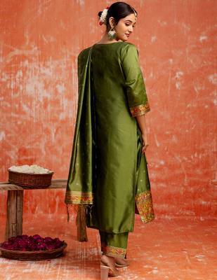 mehendi fancy cotton silk kurta set 4