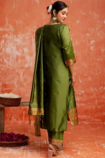 mehendi fancy cotton silk kurta set
