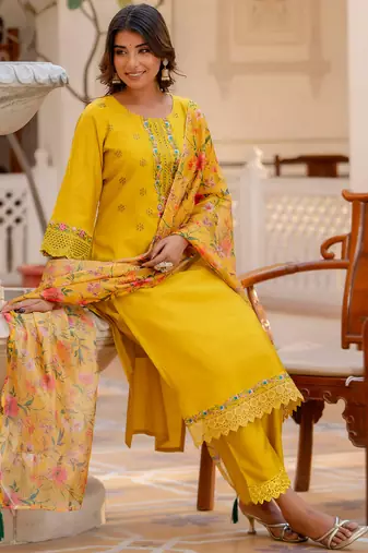 yellow fancy viscose kurta set