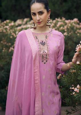 lavender fancy viscose rayon kurta set 4