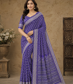 purple hand with katdana and real mirror georgette saree