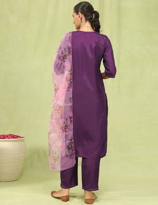 purple fancy silk blend kurta set 3
