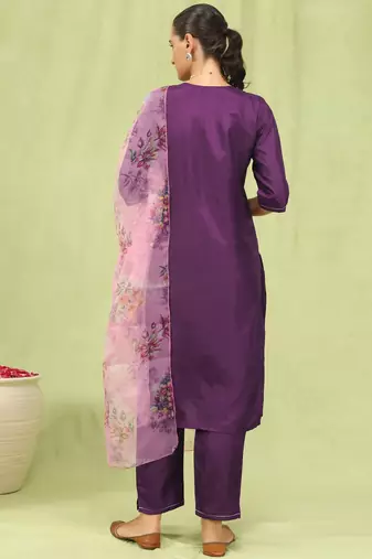 purple fancy silk blend kurta set