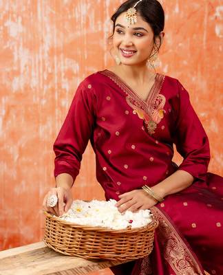 maroon fancy cotton silk kurta set 3