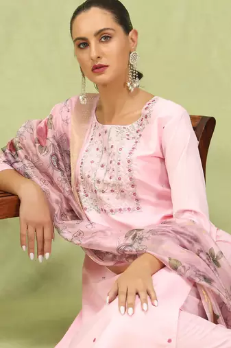 pink fancy silk blend kurta set