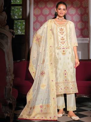 white fancy banarasi silk kurta set 1