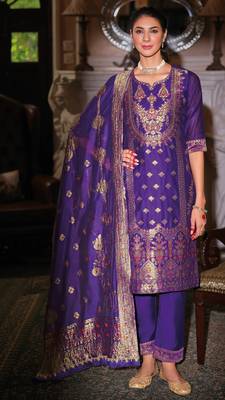 Maroon silk blend designer festive wear readymade suit 1