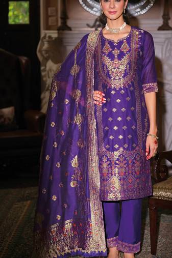 Maroon silk blend designer festive wear readymade suit