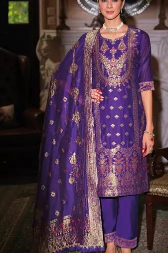 Maroon silk blend designer festive wear readymade suit