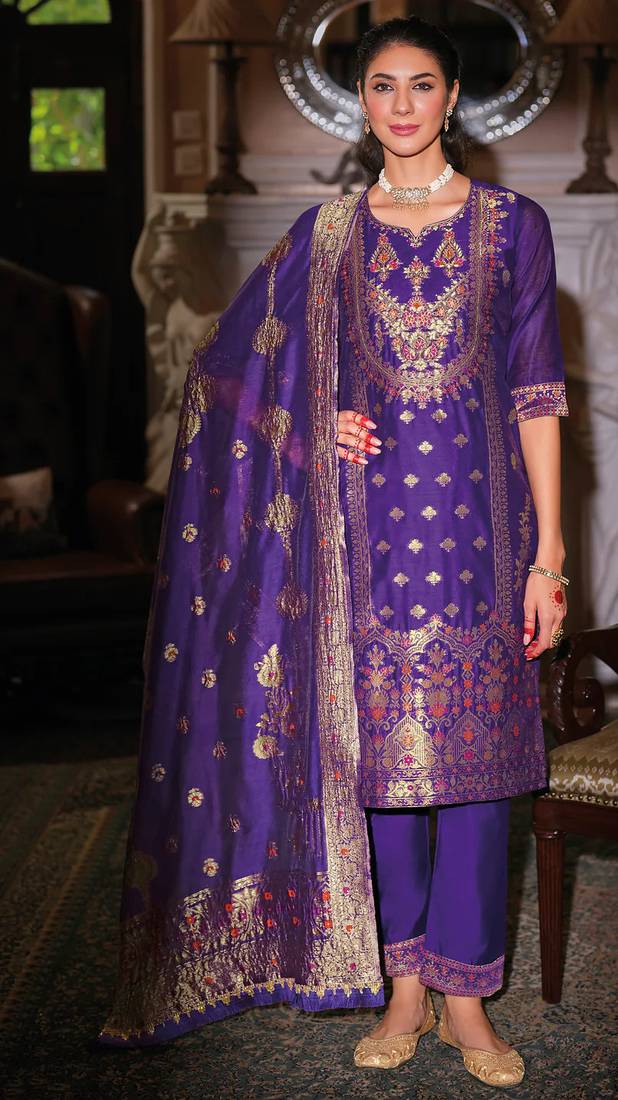 Maroon silk blend designer festive wear readymade suit