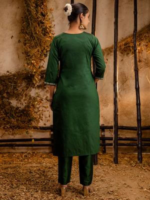 green fancy silk blend kurta set 4