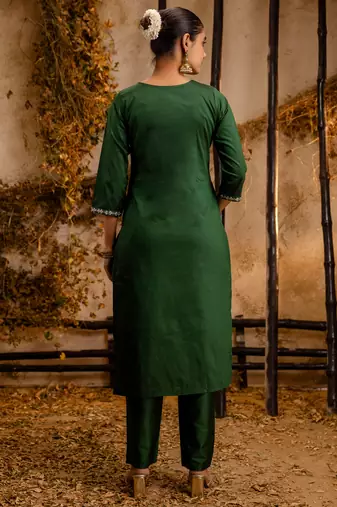 green fancy silk blend kurta set