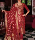 Maroon silk blend designer festive wear readymade suit