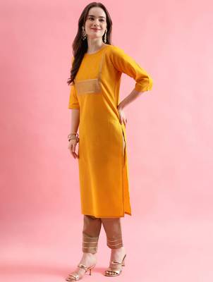 yellow fancy cotton kurta set 3